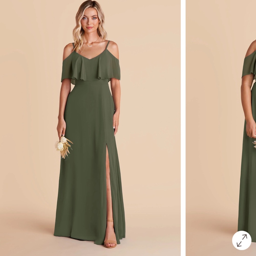 Olive Off-Shoulder Ruffle Maxi Dress with Side Slit